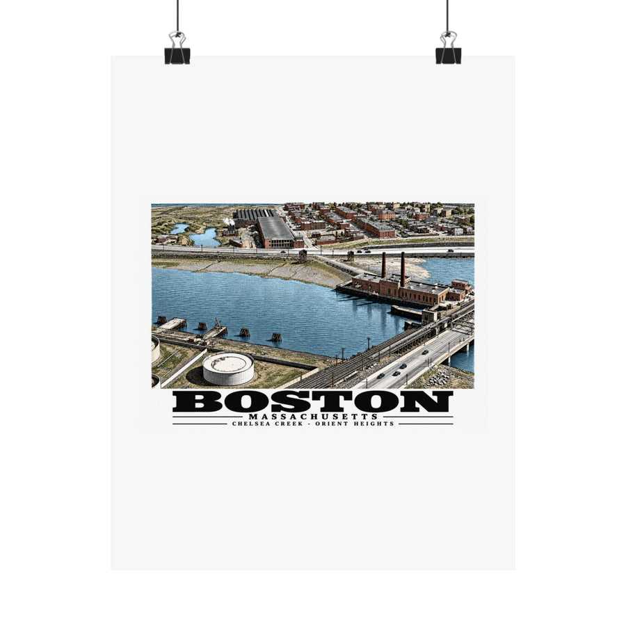 Orient Heights taken at 600 feet-Shore line, Chelsea Creek, East Boston Matte Heritage Poster — 11 × 14 and 18 × 24 in - Boston Harbor
