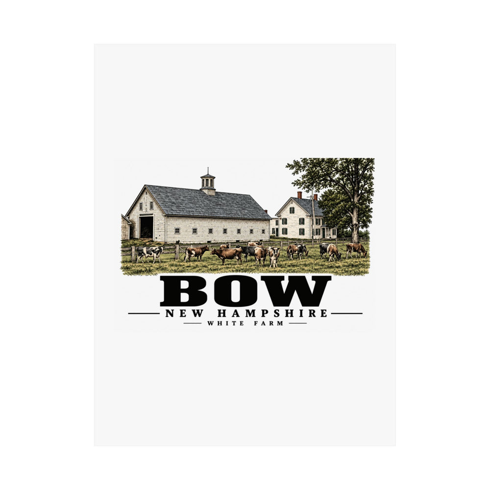 18 x 24 unclipped front of White Farm Jersey herd and barns matte poster, Bow, New Hampshire.