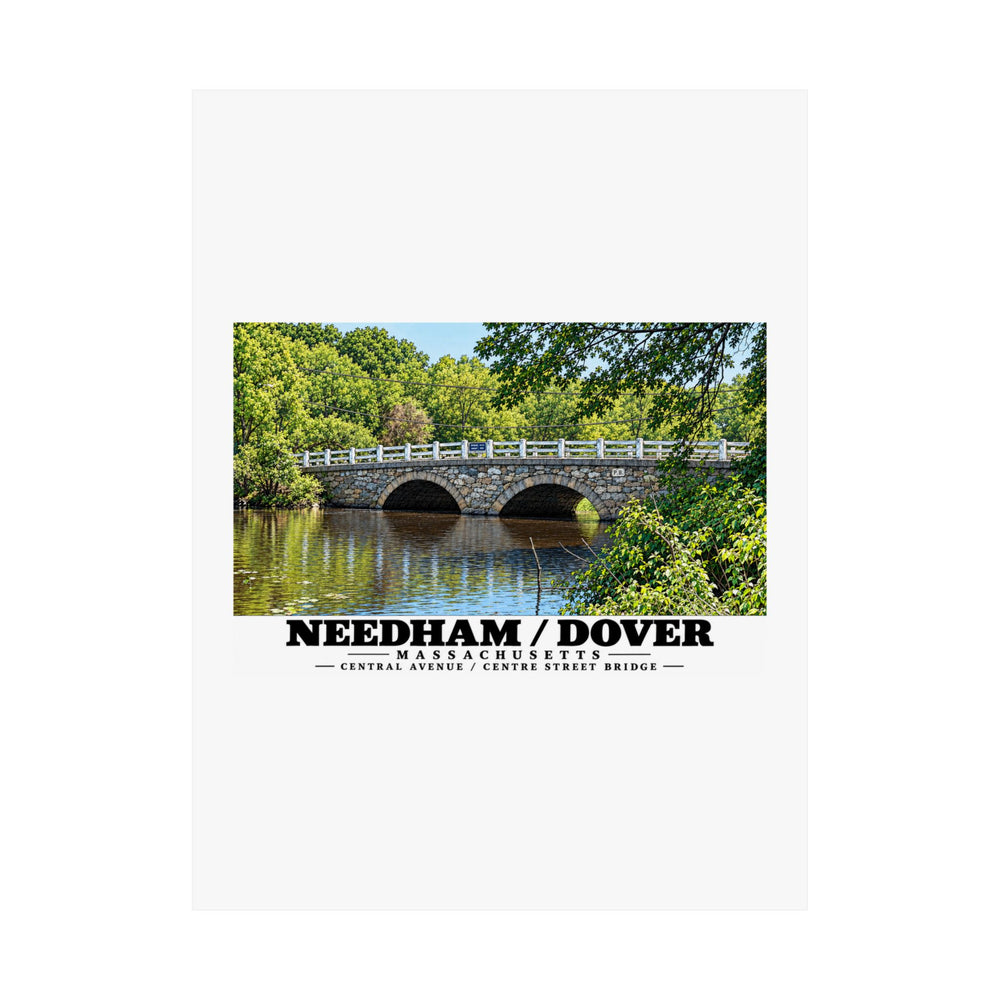Flat Central Avenue / Centre Street Bridge stone arches and river poster with Needham/Dover lettering