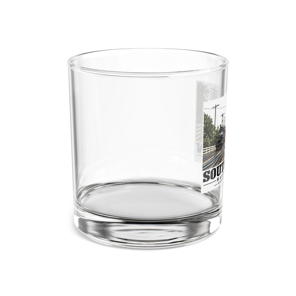 Illustrated Boston & Maine Station in South Acton on rocks glass