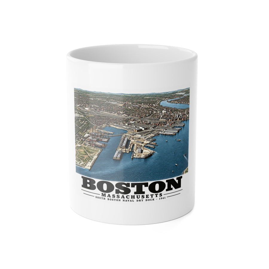 Navy Yard Annex, So. Boston, MA from East, 3000 feet 11 oz White Ceramic Mug - Boston Harbor