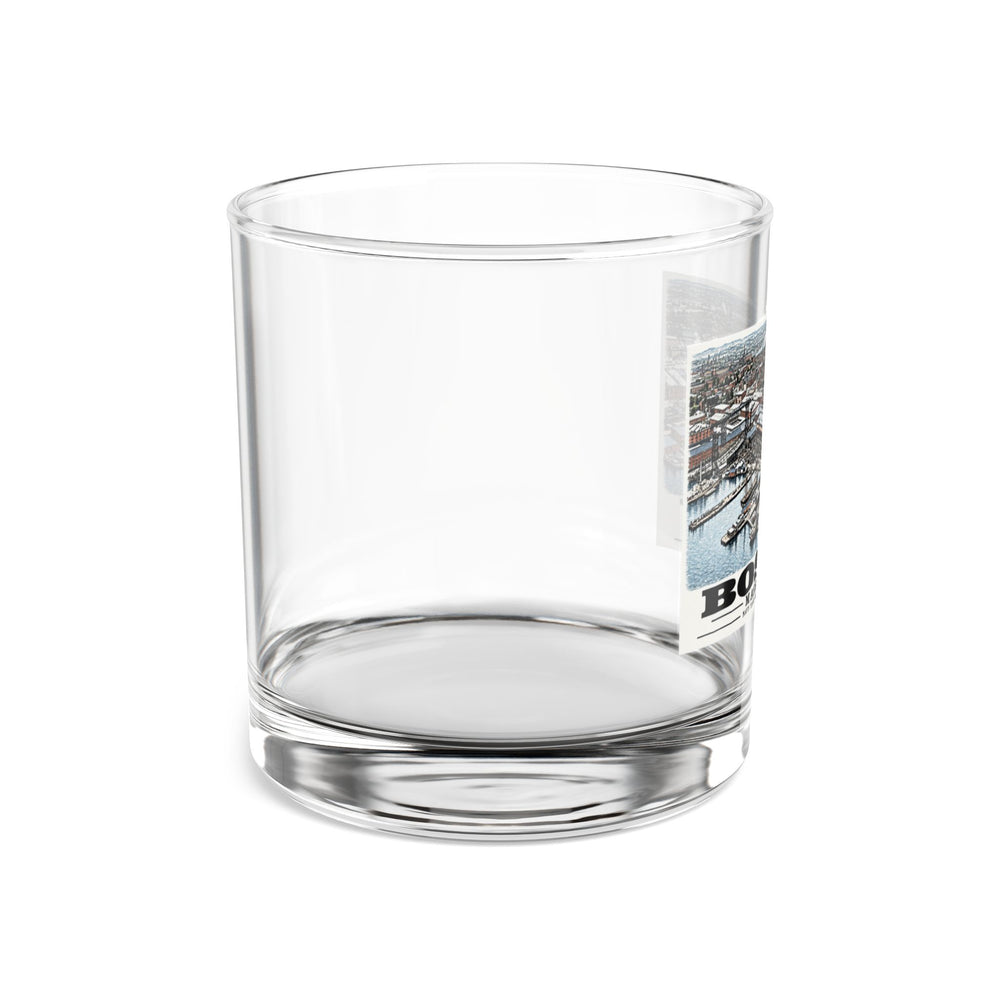 Illustrated Dry Dock 5 and Constitution Pier in Charlestown on rocks glass