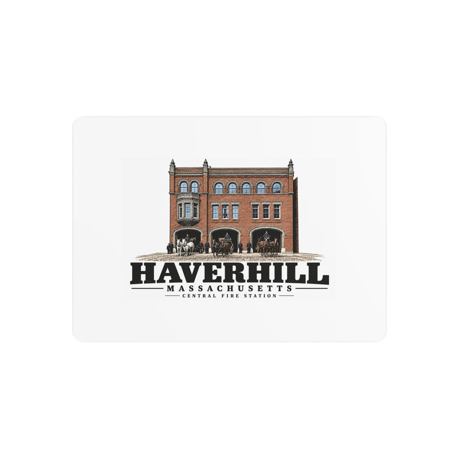 Front of Central Fire Station metal wall art, with Haverhill, Massachusetts artwork and lettering.