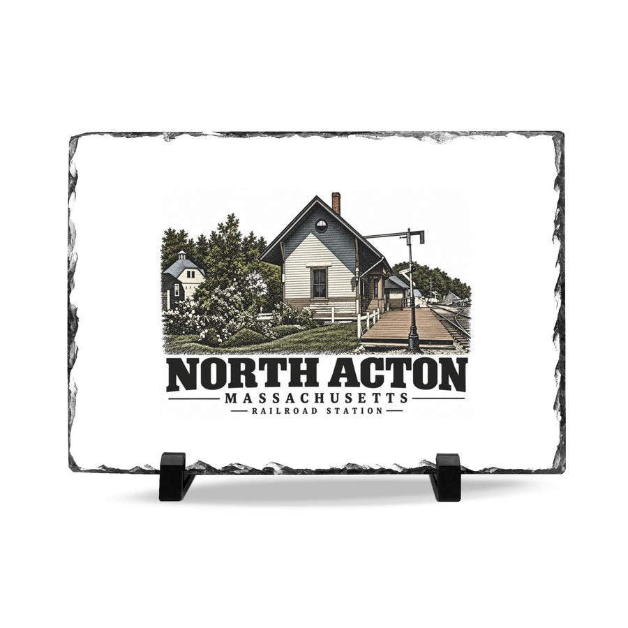 Illustrated North Acton Railroad Station in Acton on slate desk plaque