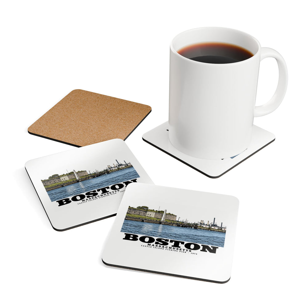 Castle Island, includes Fishing Pier Cork Back Coaster Set - Boston Harbor