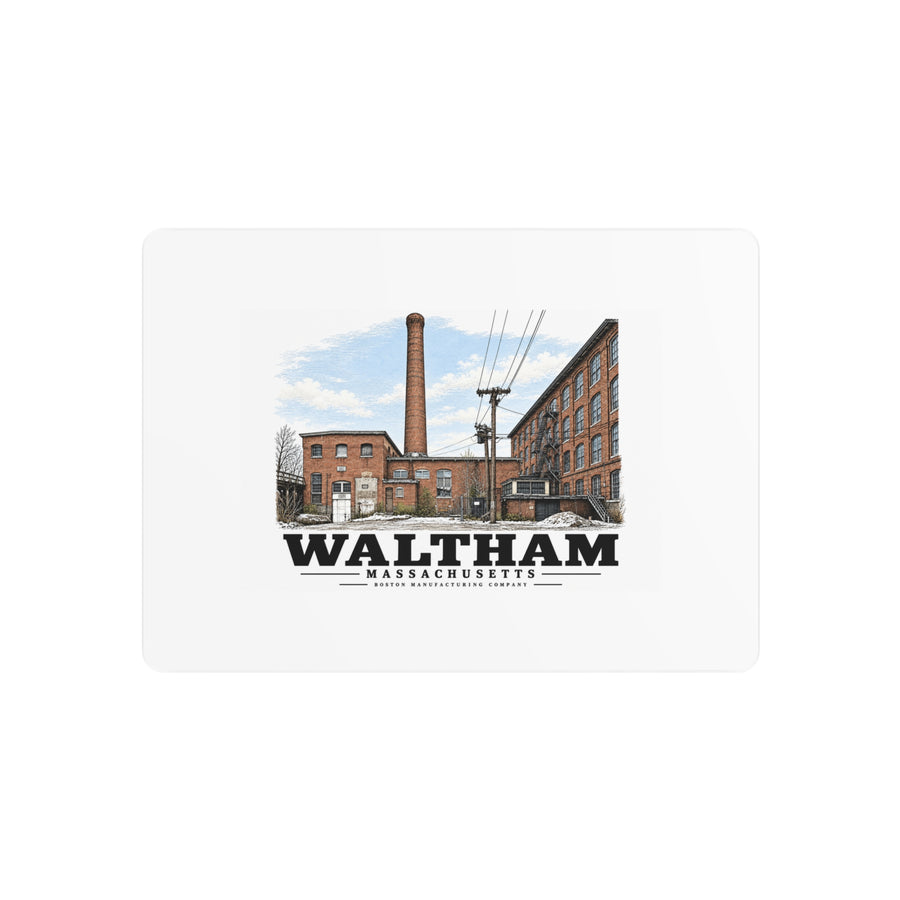 Illustrated Boston Manufacturing Company in Waltham on metal art sign