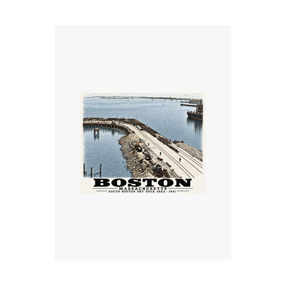 South Boston Dry Dock Area April 16-41 from roof of elevator shaft S Matte Heritage Poster — 11 × 14 and 18 × 24 in - Boston Harbor