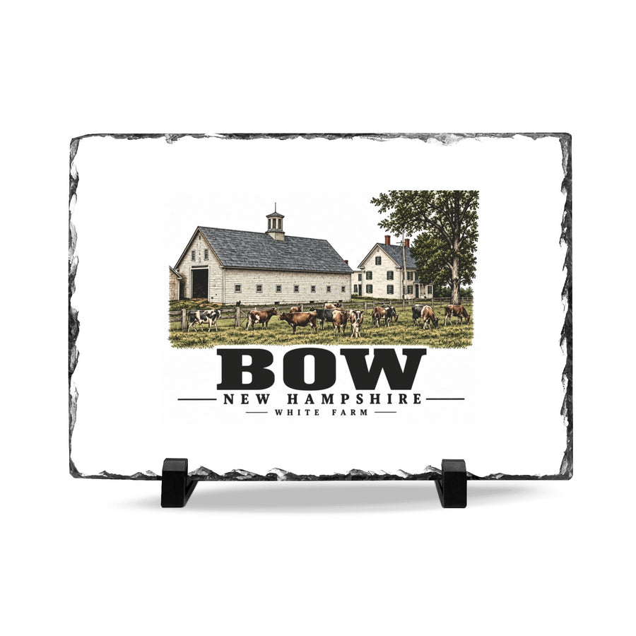 Illustrated White Farm Jersey herd and barns in Bow on slate desk plaque