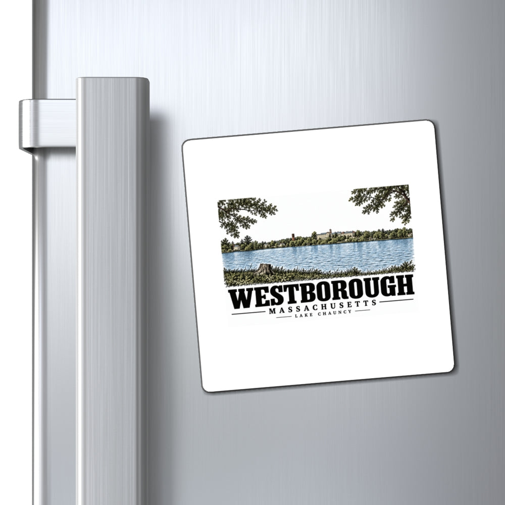 Illustrated Lake Chauncy in Westborough on square magnet