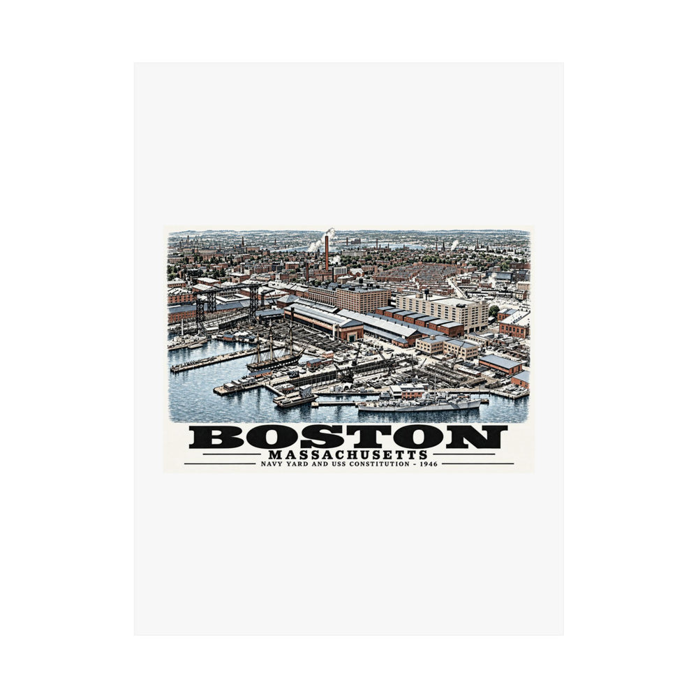 Illustrated Dry Dock 5 and Constitution Pier in Charlestown on unframed matte poster