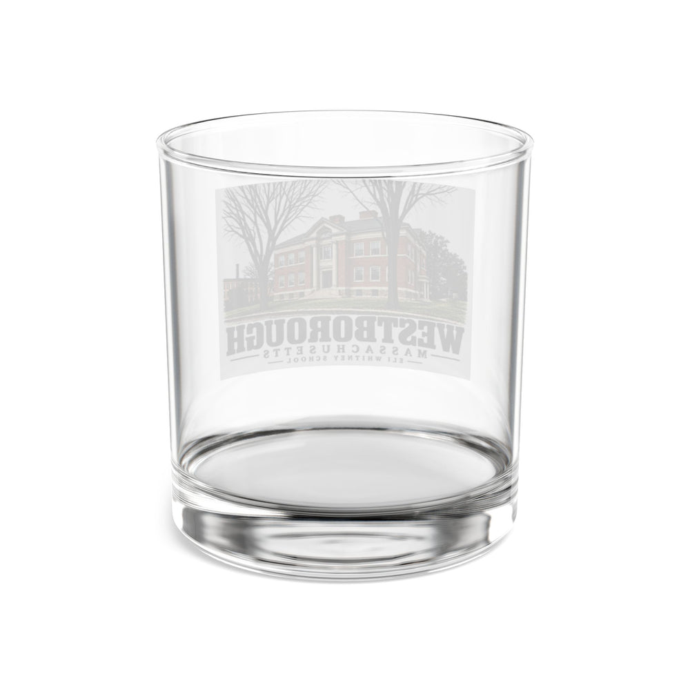 Illustrated Eli Whitney School in Westborough on rocks glass