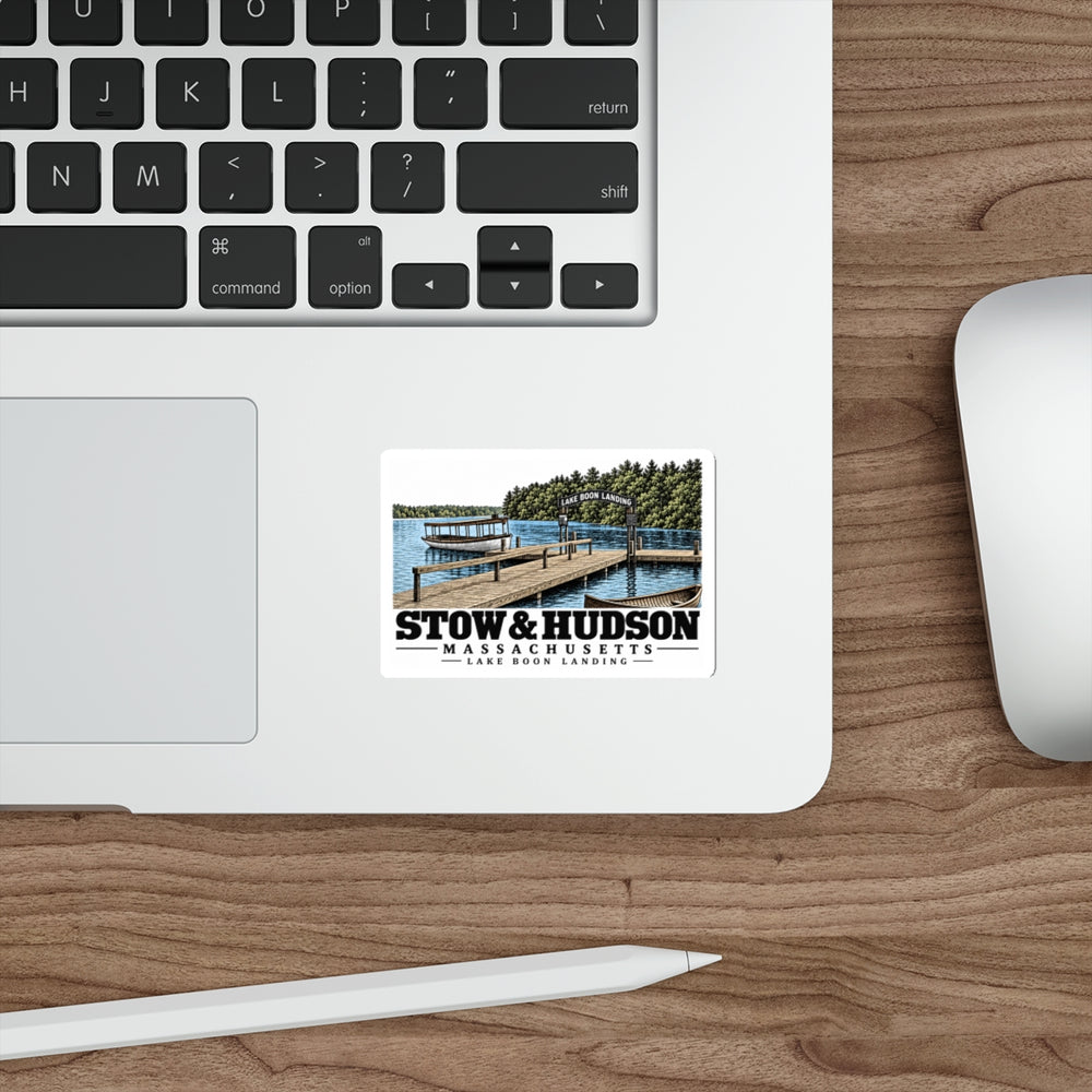 Illustrated Lake Boon Landing in Stow and Hudson on die-cut sticker