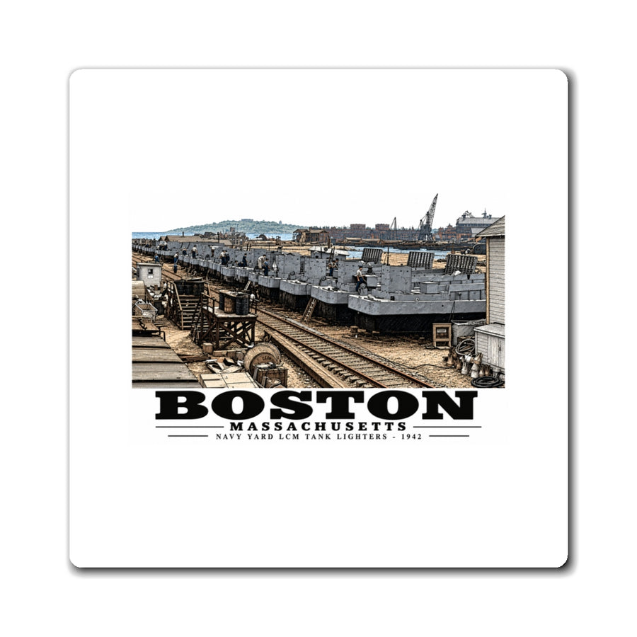 Illustrated Tank Lighters at Boston Navy Yard in Charlestown on square magnet