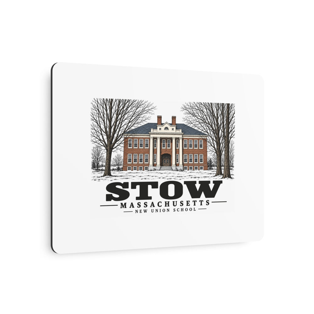 Illustrated New Union School in Stow on metal art sign
