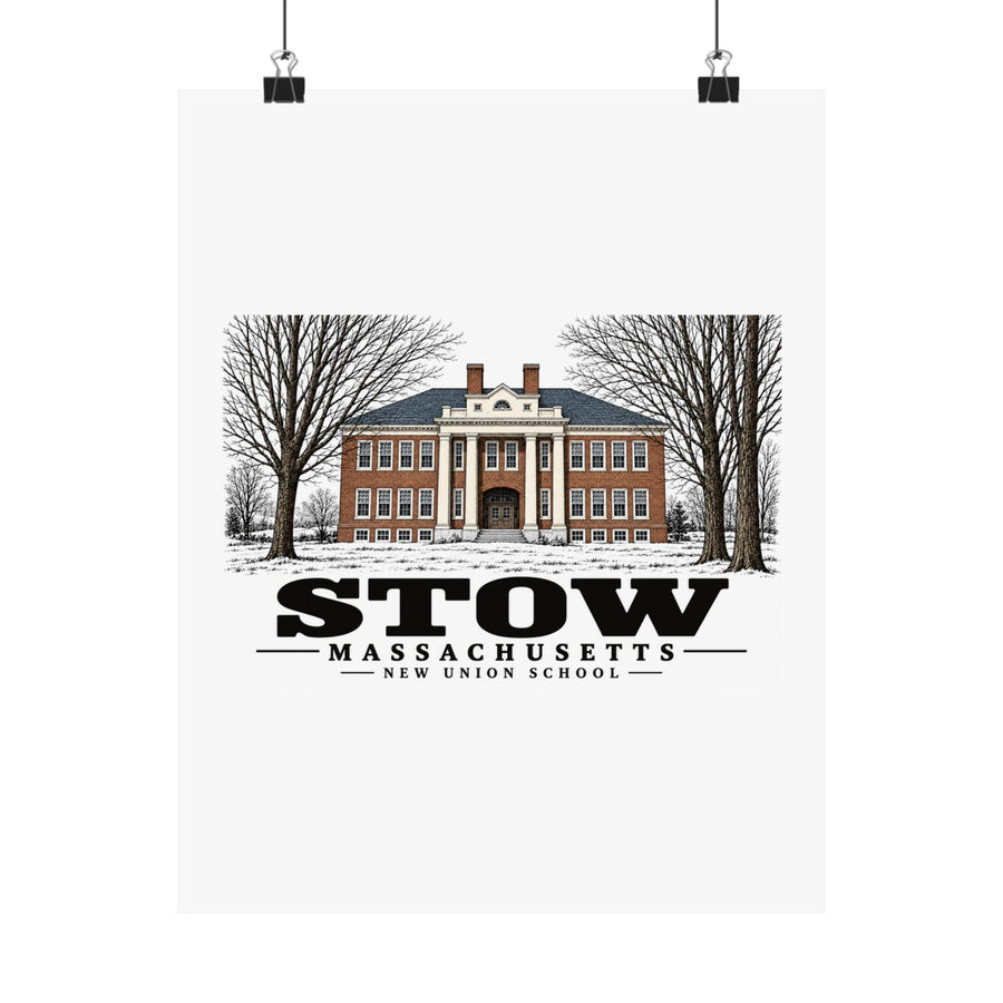 Illustrated New Union School in Stow on unframed matte poster