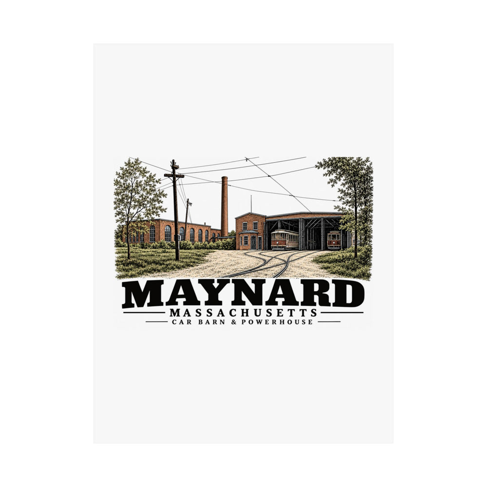 Illustrated Car Barn & Powerhouse in Maynard on unframed matte poster
