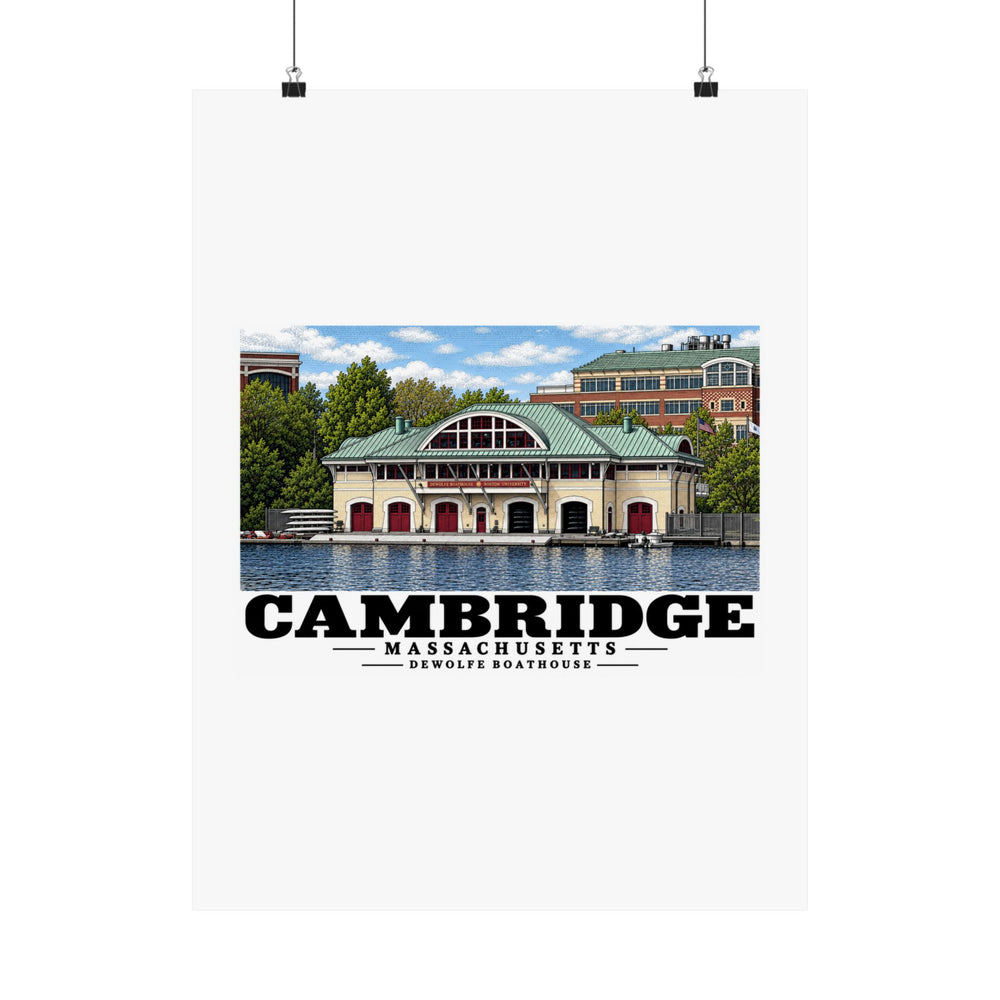 Alternate hanging view of the Cambridge DeWolfe Boathouse matte poster.