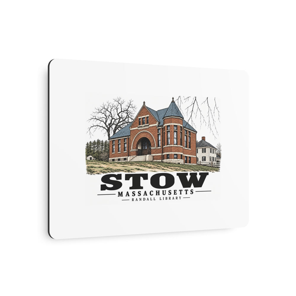 Illustrated Randall Library in Stow on metal art sign