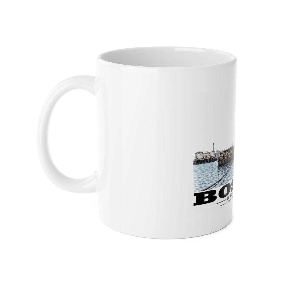 View from water of Navy Yard Annex/Dry Dock 11 oz White Ceramic Mug - Boston Harbor