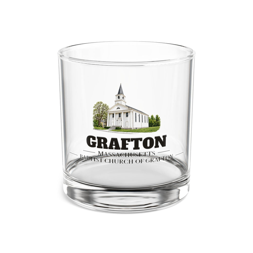 Front view of the Grafton Baptist Church of Grafton artwork printed on a clear 10 oz rocks glass