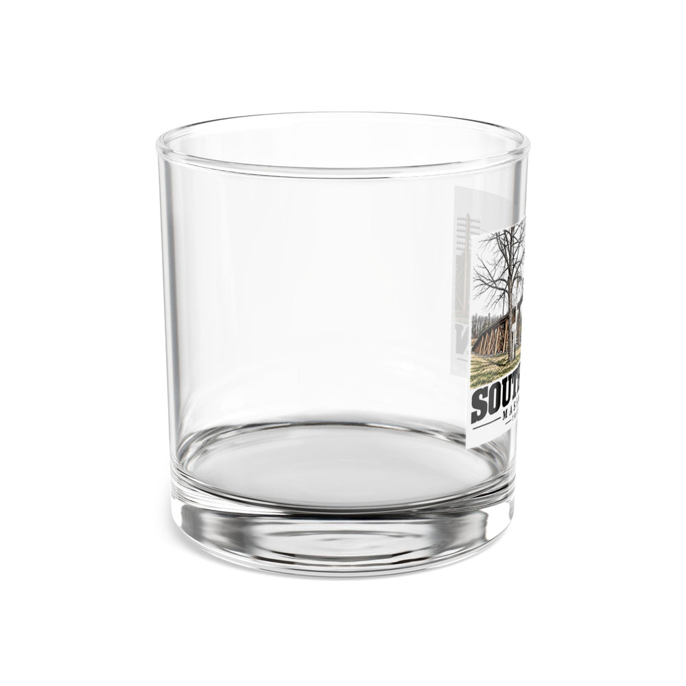 Illustrated Trolley Trestle in South Bolton on rocks glass