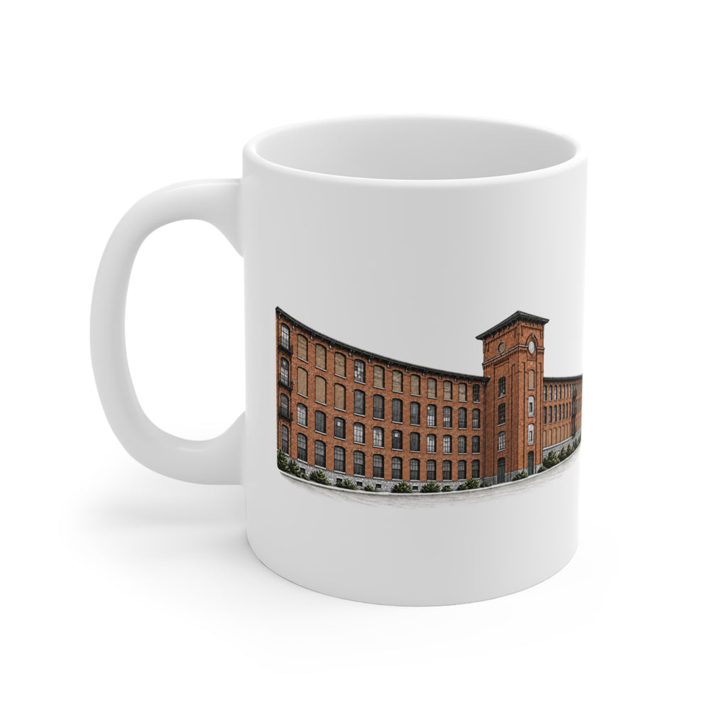 Cumberland Ann & Hope Mill 11 oz ceramic mug — artwork view, handle left — Familiar History