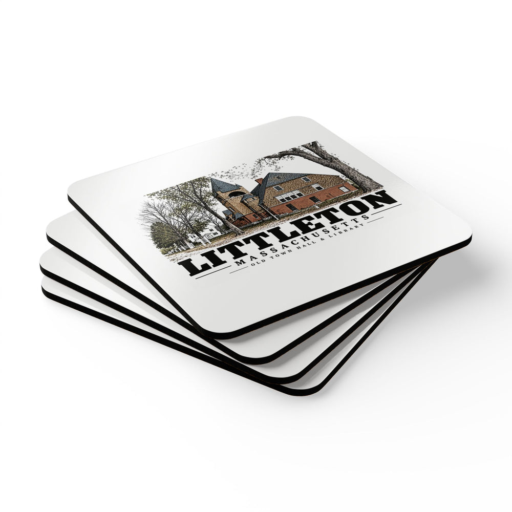 LITTLETON Old Town Hall & Library Cork Back Coaster Set - Assabet Valley Goods