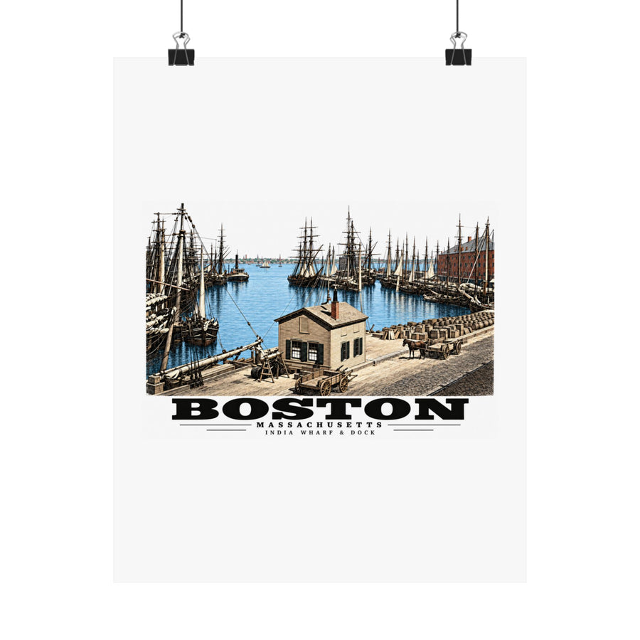 India Wharf and dock, Boston Matte Heritage Poster — 11 × 14 and 18 × 24 in - Boston Harbor