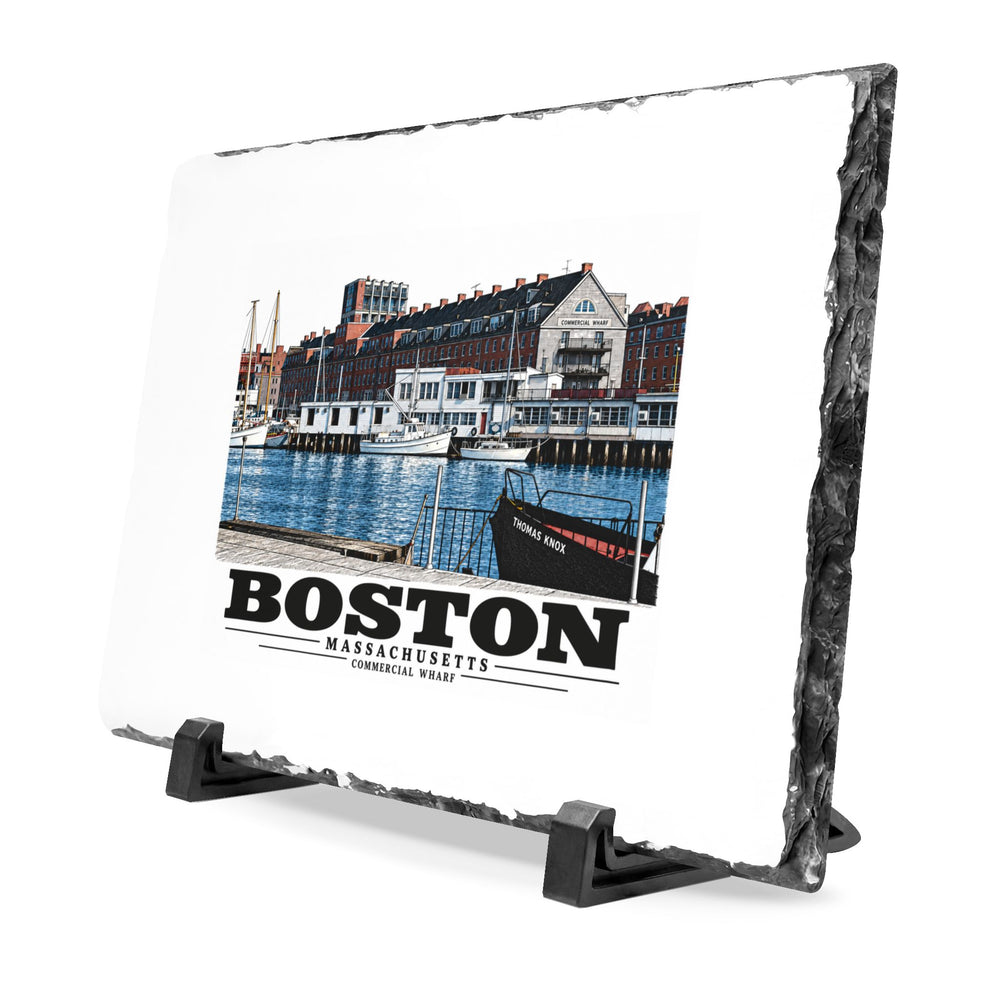 Commercial Wharf from Long Wharf 7 × 11 in Slate Desk Plaque - Boston Harbor