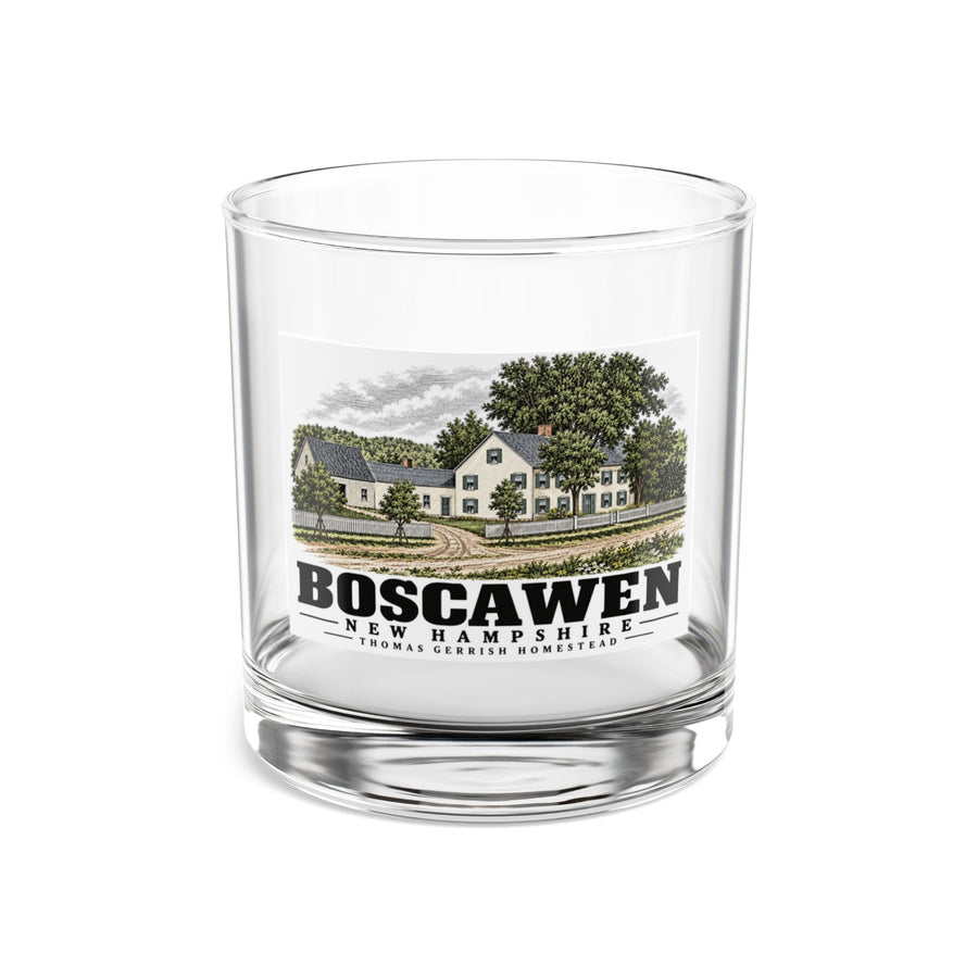 Front of Thomas Gerrish Homestead rocks glass, with Boscawen, New Hampshire artwork and lettering.