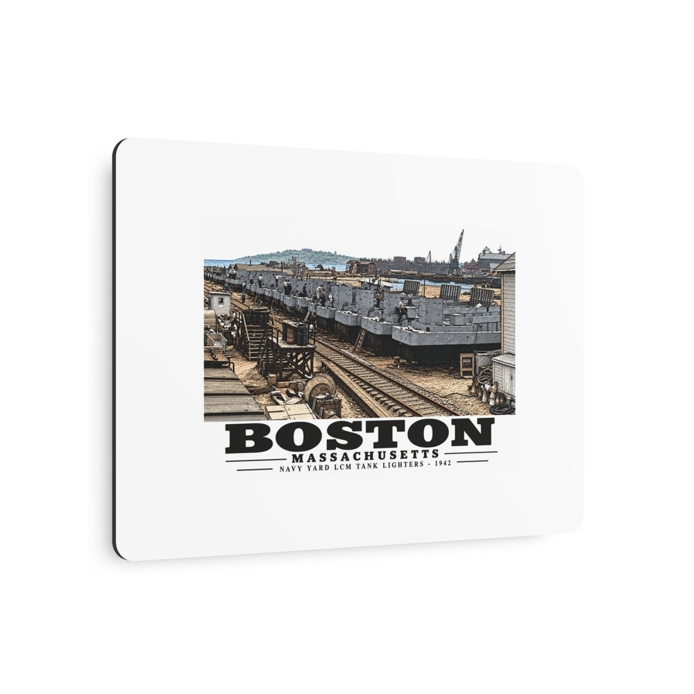 Illustrated Tank Lighters at Boston Navy Yard in Charlestown on metal art sign