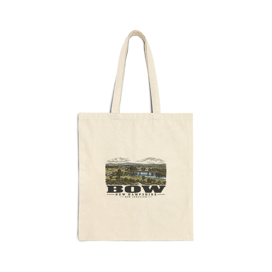 Merrimack River and covered railroad bridge at Bow Junction Natural + Black Heavy Canvas Tote - Merrimack Valley Goods