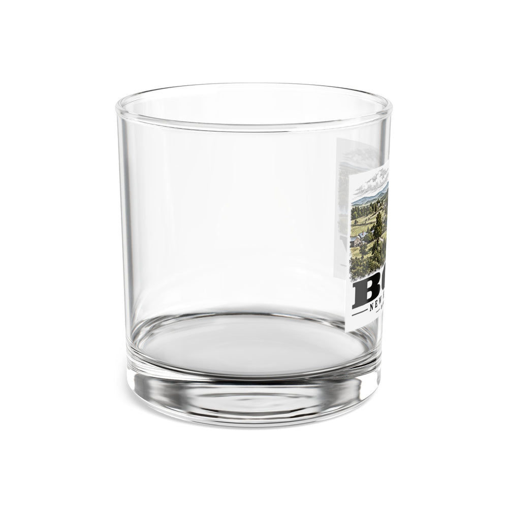 Merrimack River and covered railroad bridge at Bow Junction, Bow illustration on 10 oz rocks glass — right side view