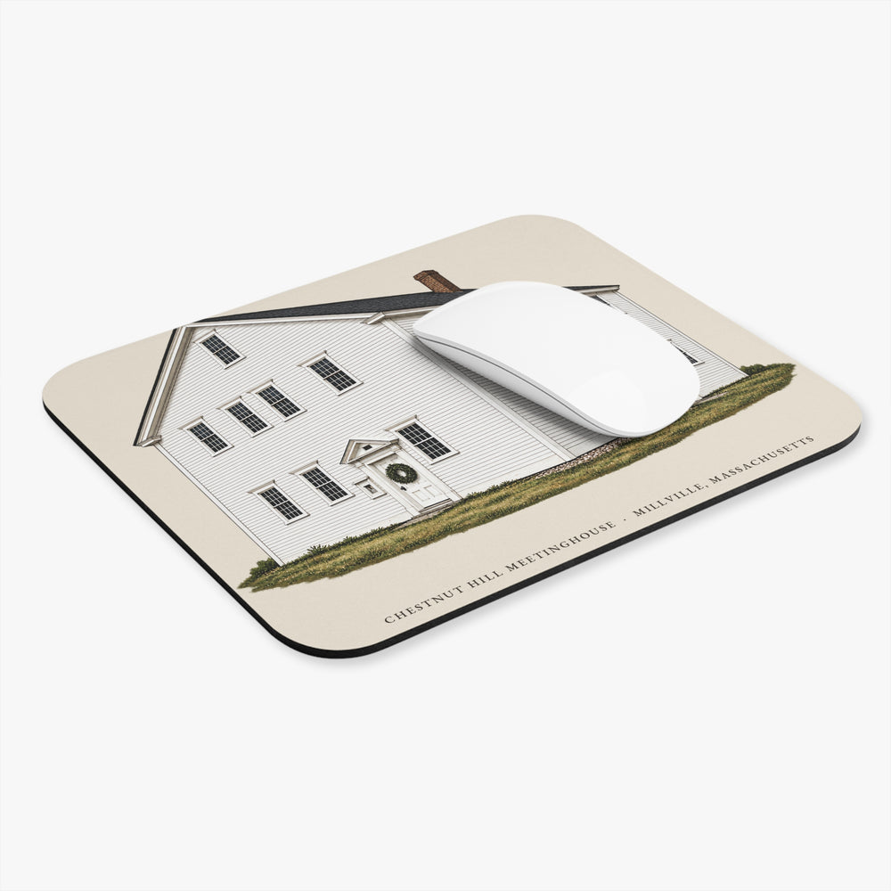 Millville Chestnut Hill Meetinghouse mouse pad mockup showing the full illustrated print
