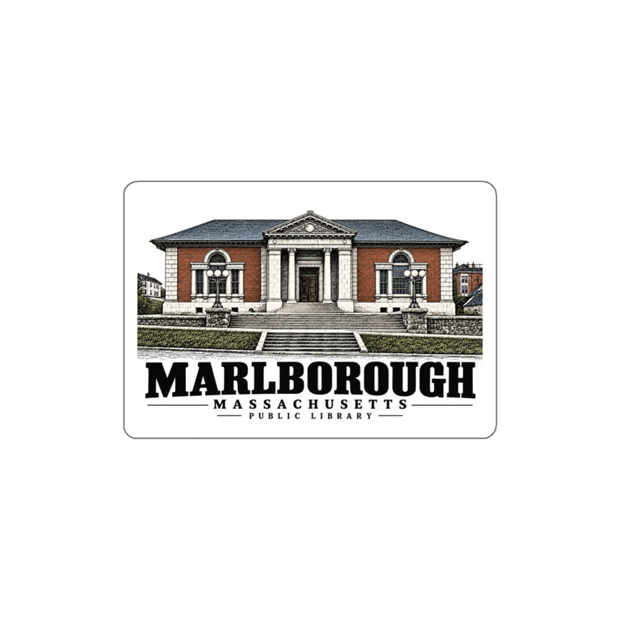 Illustrated Public Library in Marlborough on die-cut sticker