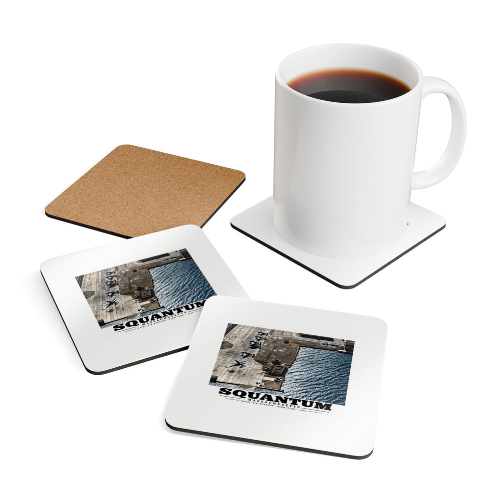 NAS Squantum at high tide Cork Back Coaster Set - Boston Harbor