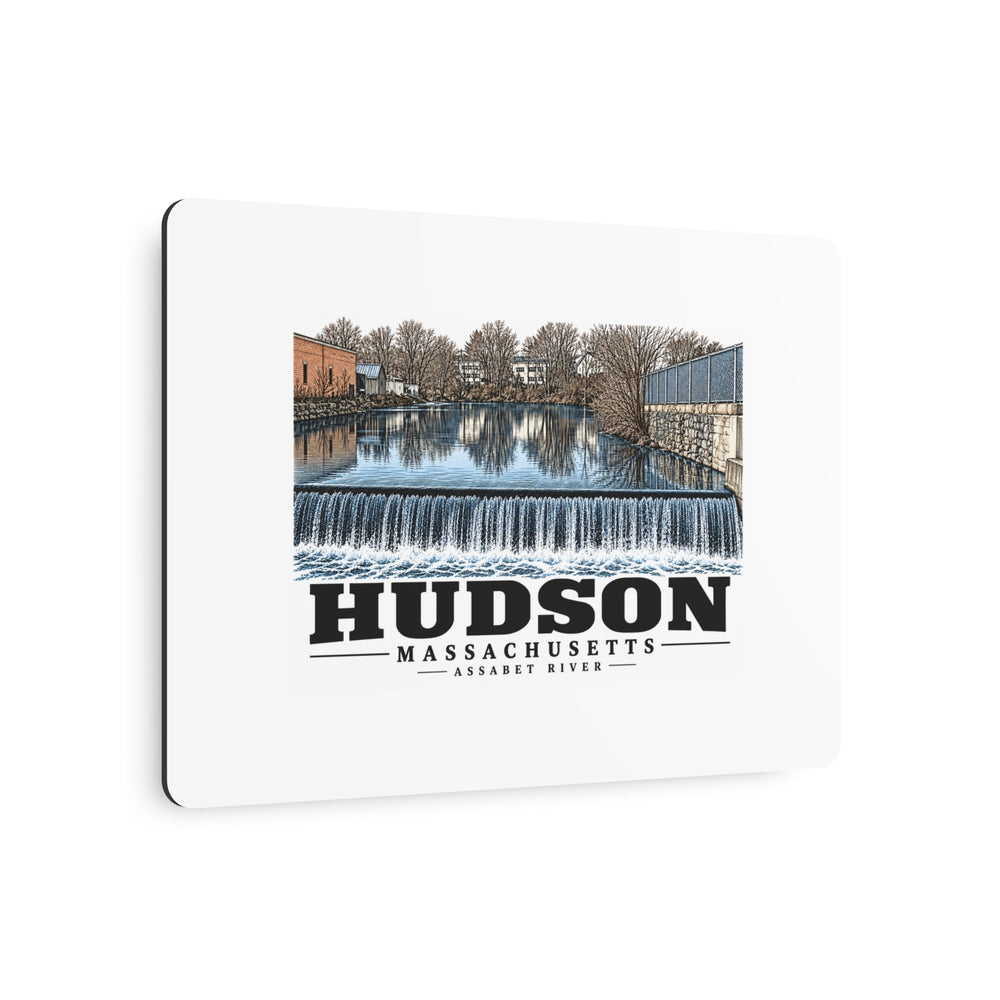Illustrated Assabet River in Hudson on metal art sign