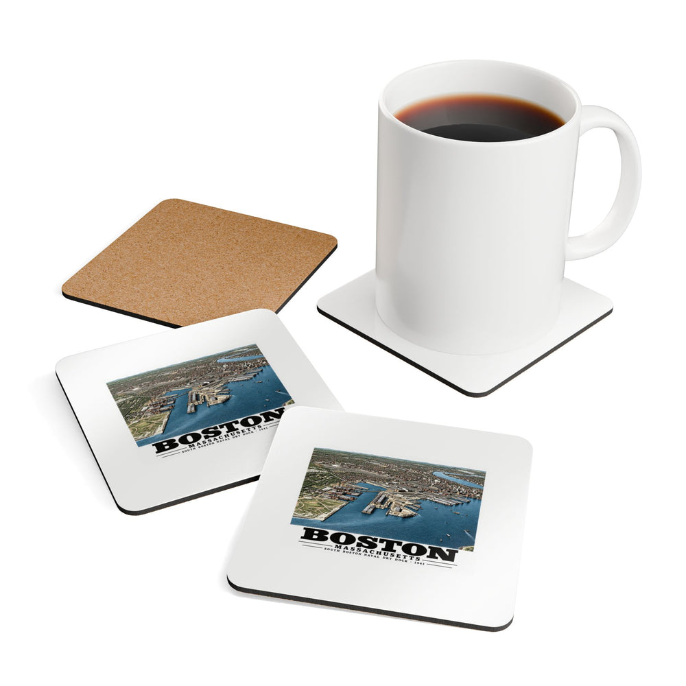 Navy Yard Annex, So. Boston, MA from East, 3000 feet Cork Back Coaster Set - Boston Harbor