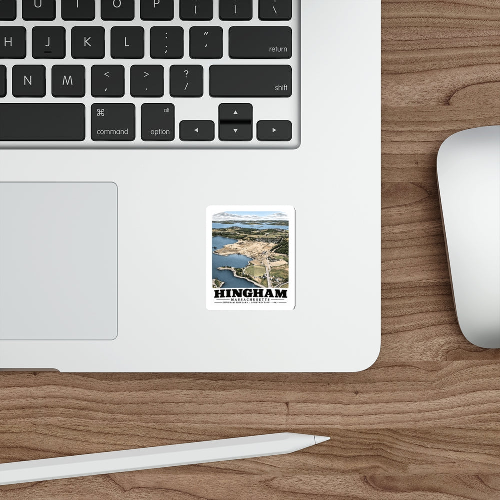 Illustrated Hingham Shipyard Construction in Hingham on die-cut sticker