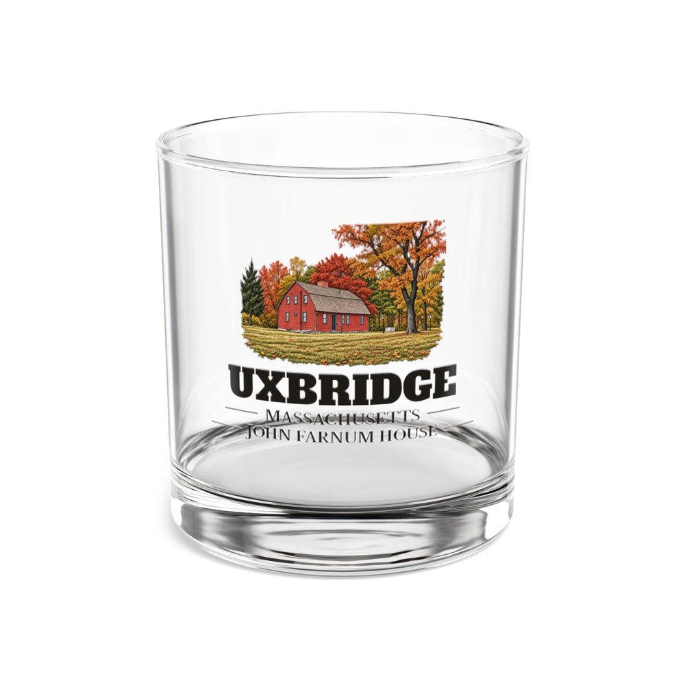 Front view of the Uxbridge John Farnum House artwork printed on a clear 10 oz rocks glass