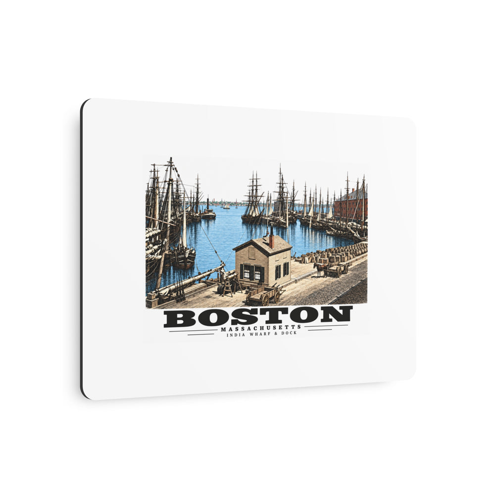India Wharf and dock, Boston 7 × 5 in Horizontal Metal Wall Art - Boston Harbor