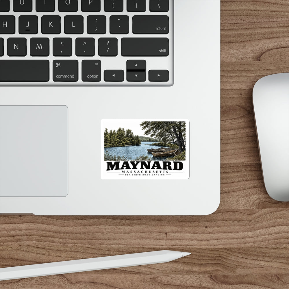 Illustrated Ben Smith Boat Landing in Maynard on die-cut sticker