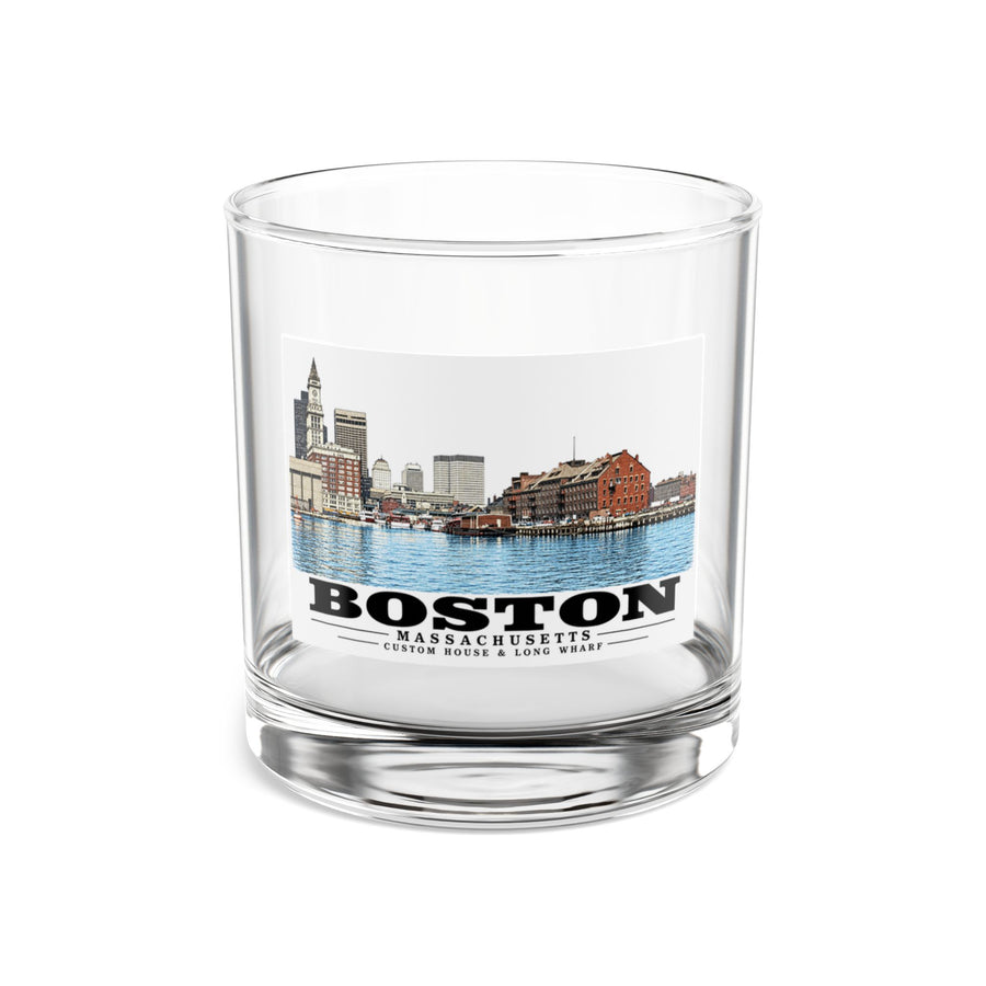 Custom House left to Long Wharf right 10 oz Rocks Glass - Boston Harbor