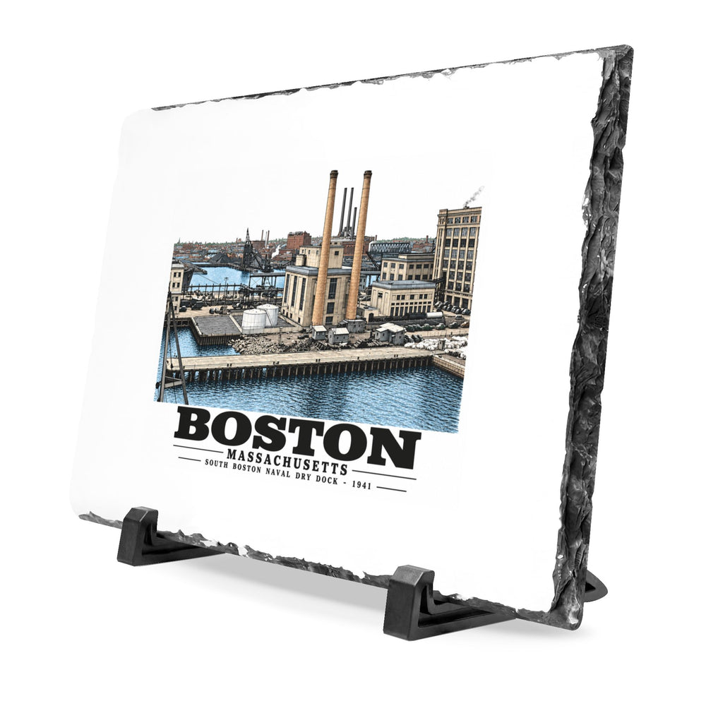 South Boston Dry Dock Area Mar 29-41 from roof of elevator shaft SE 7 × 11 in Slate Desk Plaque - Boston Harbor