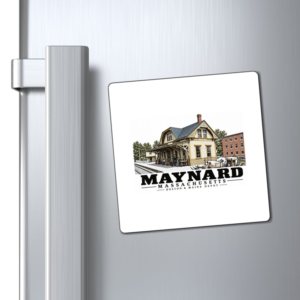 Illustrated Boston & Maine Depot in Maynard on square magnet
