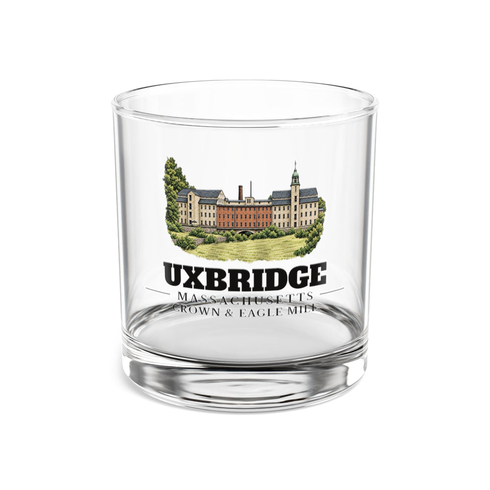 Front view of Uxbridge Crown & Eagle Mill 10 oz Rocks Glass