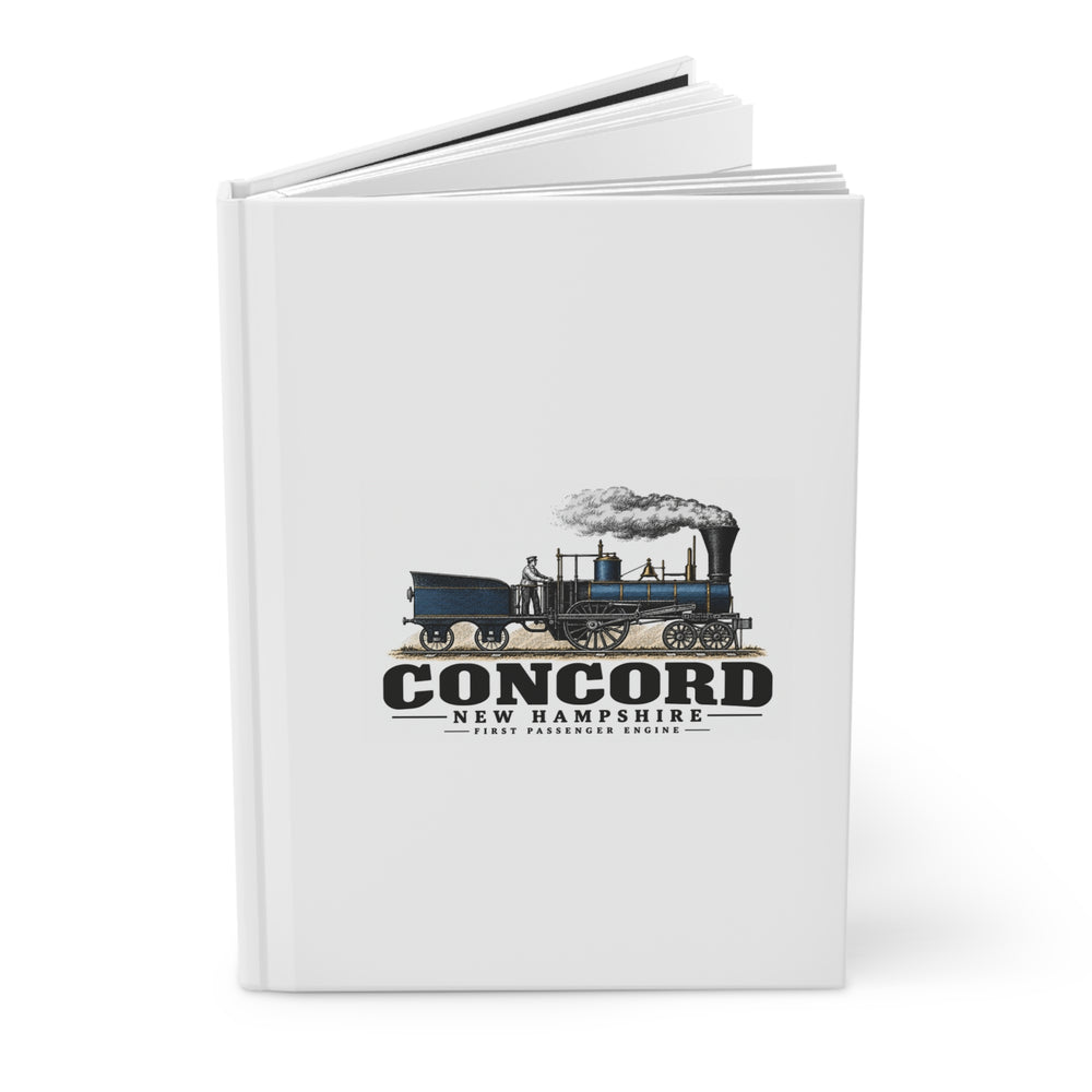 Angled front cover of First Passenger Engine matte hardcover journal, Concord, New Hampshire.