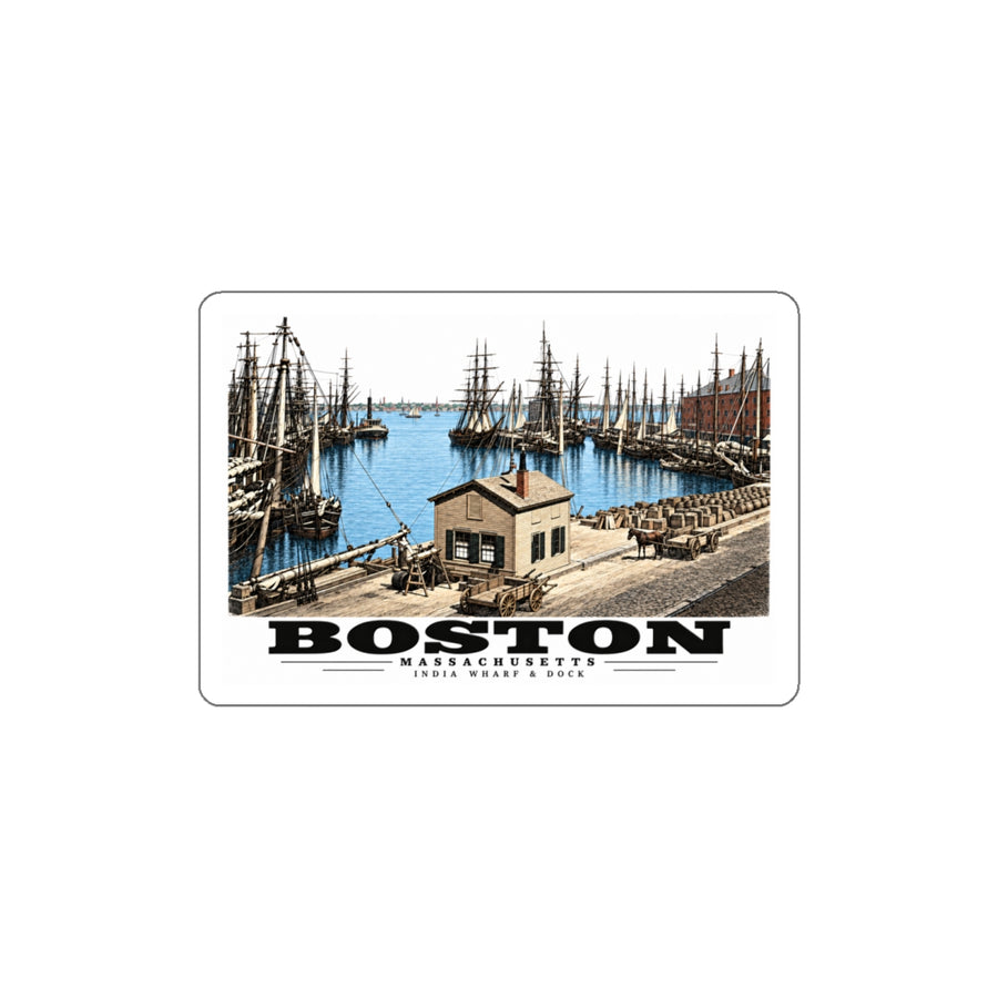 India Wharf and dock, Boston 4 in White Die-Cut Sticker - Boston Harbor