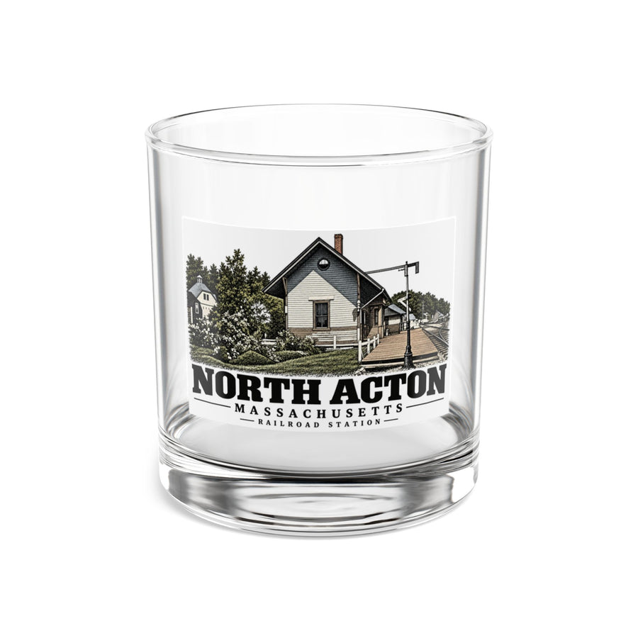 Illustrated North Acton Railroad Station in Acton on rocks glass
