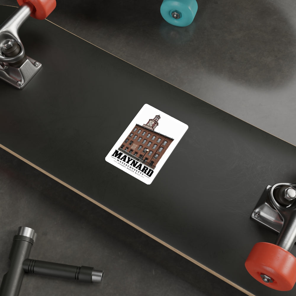 Illustrated Assabet Woolen Mill in Maynard on die-cut sticker
